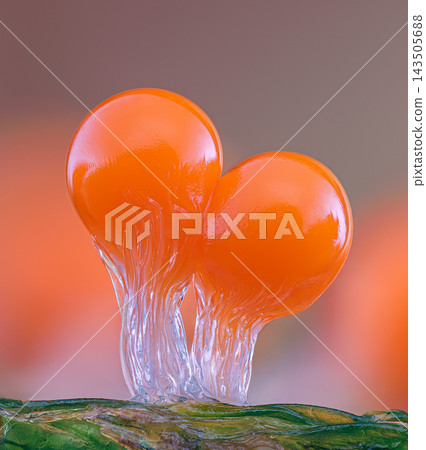 Orange slime mold - Trichia decipiens, it's a small protist organism Orange slime mold - Trichia decipiens, it's a small protist organism 143505688