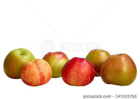Six ripe, delicious, sweet apples on a white background Six ripe, delicious, sweet apples on a white background 143505768