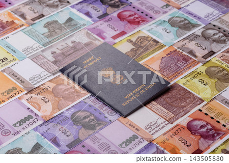 India passport for travelling, flying and doing business. Indian document, id 143505880