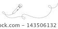 Continuous one line mic illustration in simple outline style. Ideal for podcast logo, radio broadcast, music recording studio, or entertainment industry vector graphics. 143506132