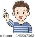 Daily life and communication material for a man in his 40s: Two-block haircut, pointing to upper left and smiling. 143507362
