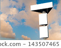 Three blank white billboards against the blue sky with white clouds - mock up 143507465
