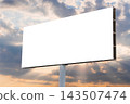 Blank white billboard against the warm sunset sky with clouds - mock up 143507474