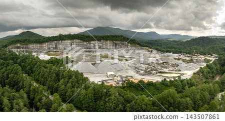 Limestone quarry at industrial open-pit mining site In North Carolina Appalachians, USA Limestone quarry at industrial open-pit mining site In North Carolina Appalachians, USA 143507861