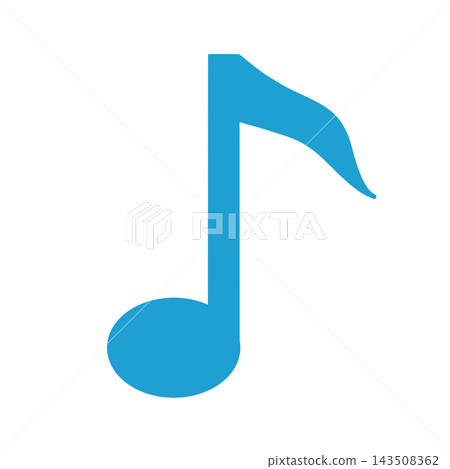Simple icon of an eighth note with a blue flag, transparent background. 143508362
