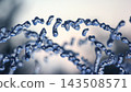 Microscopic view of blue strands reflecting light in a blurred background 143508571