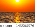 Sunset over the ocean with bright colors and reflections on the water surface 143508576