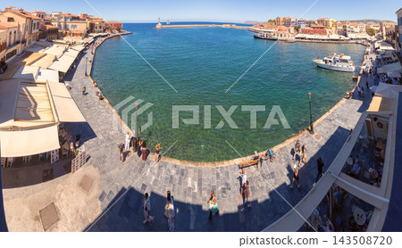 Panoramic View of Venetian Harbor in Chania, Crete, Greece Panoramic View of Venetian Harbor in Chania, Crete, Greece 143508720