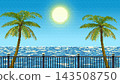 8-bit sea with palm trees by day. Pixel tropical background. 143508750