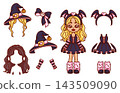 Vector paper doll with Halloween witch outfit and accessories 143509090
