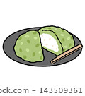 一幅簡單可愛的毛豆年糕（zunda ohagi）插圖。 143509361