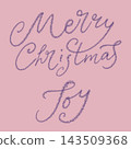 Merry Christmas Joy hand written calligraphy lettering isolated on pink background. Purple textured noise glitter quote phrase on dusty pink. 143509368