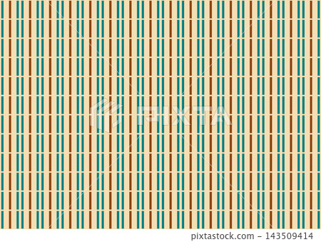 pattern featuring repeating vertical teal and brown narrow stripes on a warm beige background. 143509414