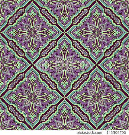 Hand-drawn Seamless Dark Purple Tile Pattern for Traditional Fabric Wallpaper Printing Hand-drawn Seamless Dark Purple Tile Pattern for Traditional Fabric Wallpaper Printing 143509700