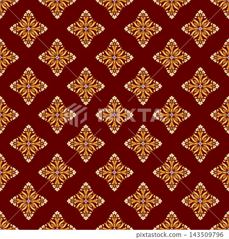 Hand-drawn Seamless Dark Crimson Floral Pattern for Traditional Upholstery Fabric Wallpaper 143509796