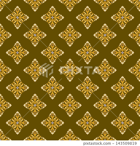 Hand-drawn Seamless Dark Olive Floral Pattern for Traditional Fabric Wallpaper Printing Hand-drawn Seamless Dark Olive Floral Pattern for Traditional Fabric Wallpaper Printing 143509819