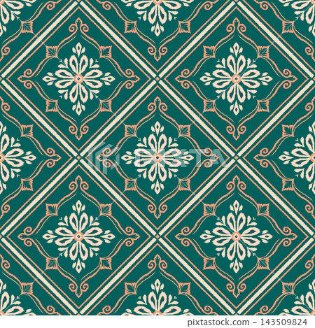 Hand-drawn Seamless Dark Green Tile Pattern for Royal Upholstery Fabric Wallpaper Print Hand-drawn Seamless Dark Green Tile Pattern for Royal Upholstery Fabric Wallpaper Print 143509824