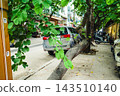 A car parked on a quiet street in Southeast Asia, surrounded by lush green foliage. 143510140