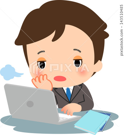 A man in a suit working at his desk, looking unmotivated. A man in a suit working at his desk, looking unmotivated. 143510485