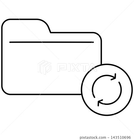 Line art style icon illustration of a folder with sync rotation arrows isolated on transparent background. Minimalist thin line design element for folder update UI. 143510696