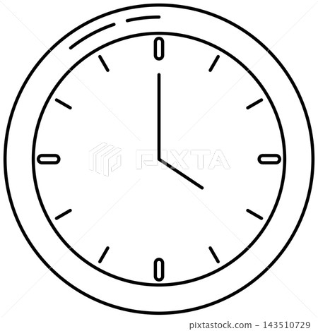 Line art style icon illustration of a classic wall clock isolated on transparent background. Minimalist thin line design element clip art for time management UI. Line art style icon illustration of a classic wall clock isolated on transparent background. Minimalist thin line design element clip art for time management UI. 143510729