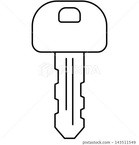 Line art style icon illustration of a vertical square head key isolated on transparent background. Minimalist thin line design element clip art for door lock UI. 143511549