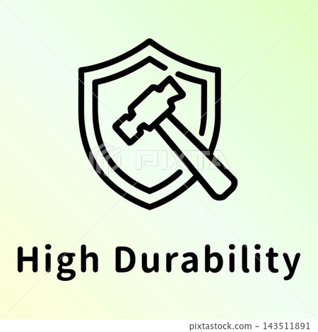 High durability and protection icon pictogram and text High durability and protection icon pictogram and text 143511891