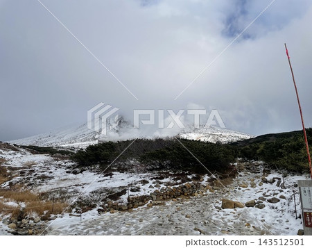 白雪皚皚的大雪山和崎嶇的山路 白雪皚皚的大雪山和崎嶇的山路 143512501