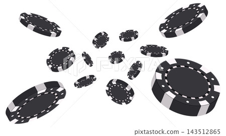 Black and White Poker Chips Falling in Dynamic Vector Illustration Black and White Poker Chips Falling in Dynamic Vector Illustration 143512865