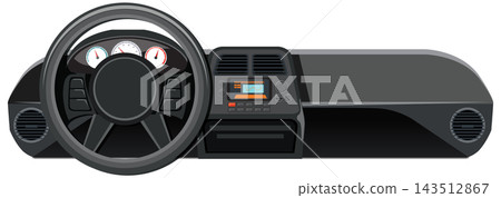 Modern Car Dashboard and Steering Wheel Vector Illustration Modern Car Dashboard and Steering Wheel Vector Illustration 143512867
