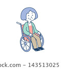 A cheerful elderly woman with bobbed hair sitting in a wheelchair. 143513025
