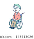 An elderly man with glasses and a smile sitting in a wheelchair. 143513026