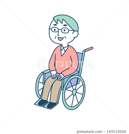 An elderly man with glasses and a smile sitting in a wheelchair. An elderly man with glasses and a smile sitting in a wheelchair. 143513026