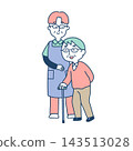 A male caregiver assists an elderly man walking with a cane. 143513028