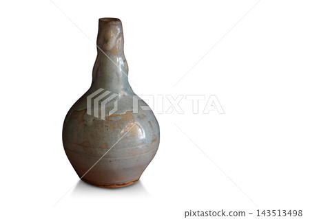 front view old ceramic vase on white background, object, decor, collection, copy space 143513498