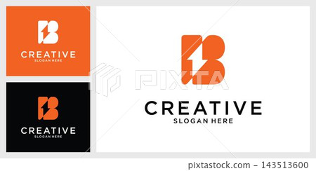 Initial B Letter with Lightning Bolt Logo Vector Design Initial B Letter with Lightning Bolt Logo Vector Design 143513600