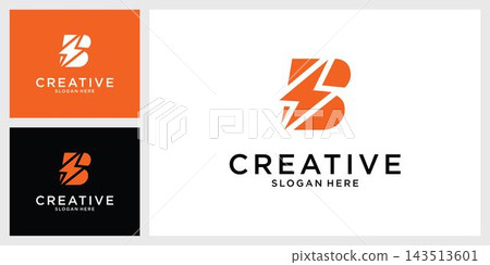 Initial B Letter with Lightning Bolt Logo Vector Design Initial B Letter with Lightning Bolt Logo Vector Design 143513601