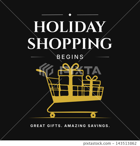 Holiday Shopping Sale with Golden Shopping Cart on Black Background Holiday Shopping Sale with Golden Shopping Cart on Black Background 143513862