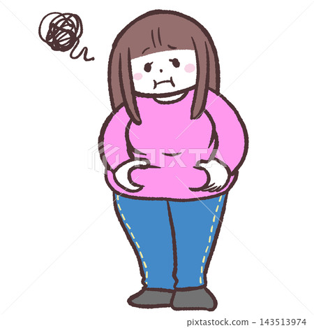 An illustration of an overweight woman who is concerned about her body fat. 143513974