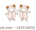 Vector illustration of a fluffy sheep costume for two people, where you can insert your photo's face to become a sheep. 143514032