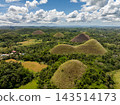 Lush green dome shaped hills forming the famous geological formation known as the Chocolate Hills in Bohol, Philippines 143514173