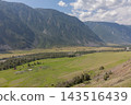Panoramic view of green Chulyshman valley surrounded by mountains 143516439