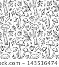 Hand-drawn seamless pattern with wild mushrooms 143516474