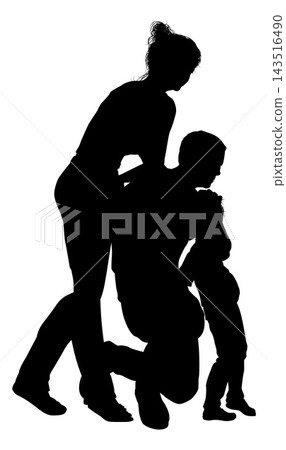Silhouette Couple Young Parents and Child Silhouette Couple Young Parents and Child 143516490