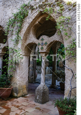 Villa Cimbrone, Ravello, Campania, Italy. Ancient tower and walls completely covered with greenery. 143517080