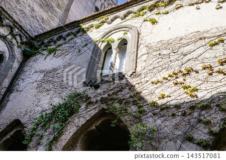 Villa Cimbrone, Ravello, Campania, Italy. Ancient tower and walls completely covered with greenery. 143517081
