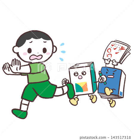男孩被學習追趕的插圖。 男孩被學習追趕的插圖。 143517318