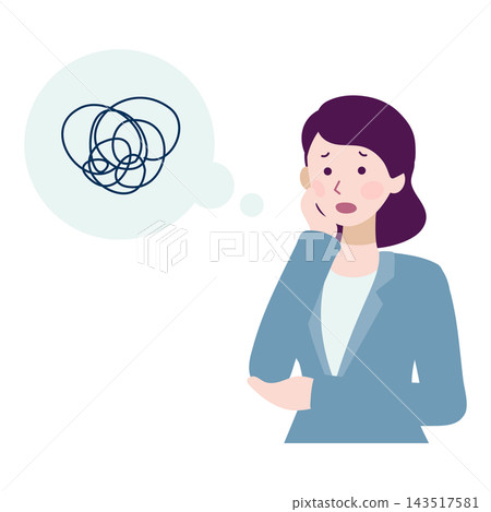 一幅描繪女商人上半身的插圖,她正在努力整理思緒。 一幅描繪女商人上半身的插圖,她正在努力整理思緒。 143517581