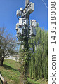 Cellular telecommunication tower antenna against blue sky 143518008