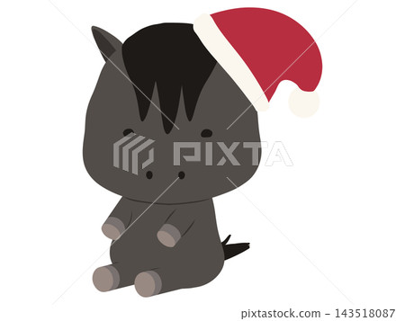 A black horse wearing a Santa hat A black horse wearing a Santa hat 143518087